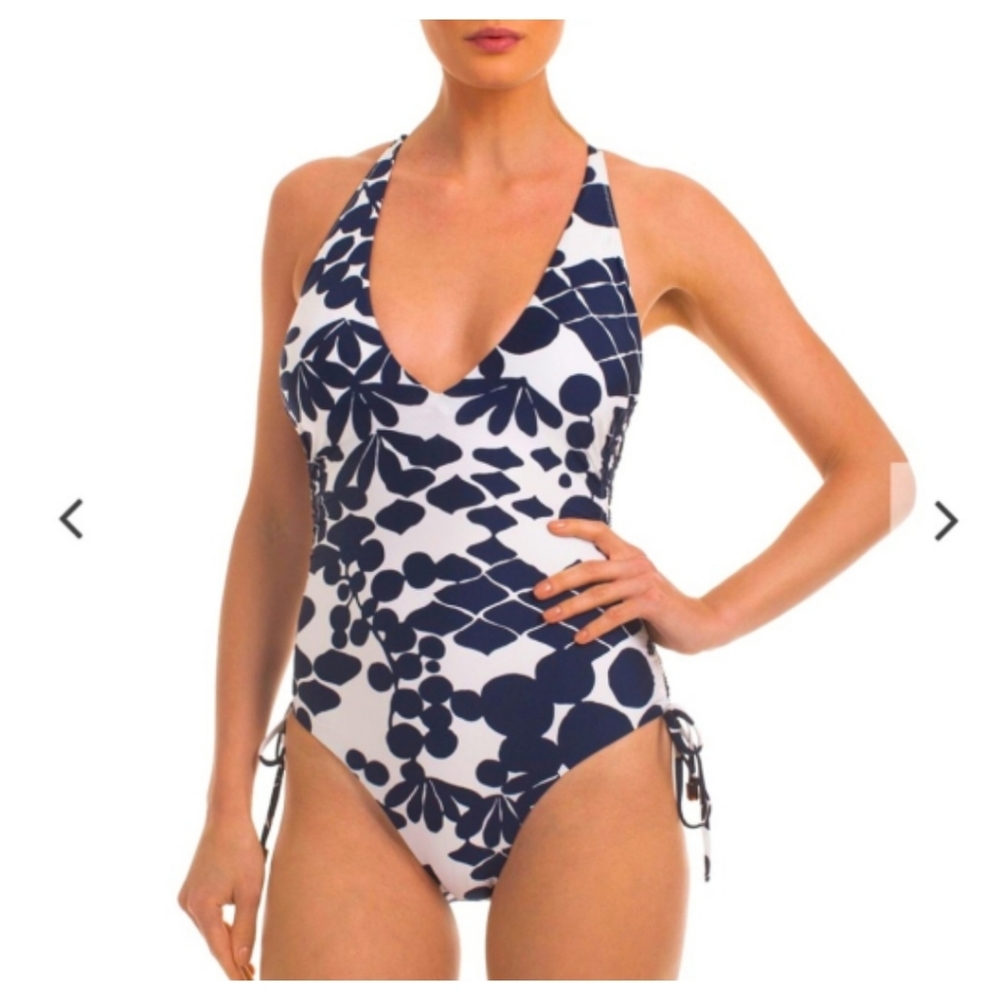 TRINA TURK Bali Blossom Shirred High Leg One Piece Swimsuit